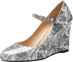 Soireelady Women Mary Jane Wedges Round Toe High Heel Pumps Adjustable Buckle Wedge Heels Pantent Leather Classic High Heels Elegant Dress Shoes for Party, Wedding, and Evening 3.15Inch 12.5 Flower-white