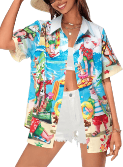 Women Hawaiian Shirt Floral Tropic Print Tee Hawaii Button Down Tshirt Beach T Shirt Summer Short Sleeve Tops