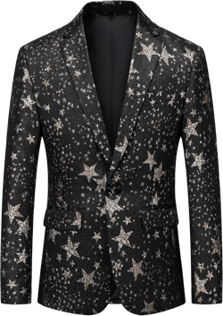 MOGU Mens Blazer Fashion Floral Casual Sports Coat Slim Fit Suit Jacket 40 Star
