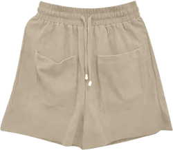 Linen Short for Women Loose Fit 2024 Casual Elastic Waist Workout Shorts Trendy Bermuda Short for Summer Large 10#khaki10