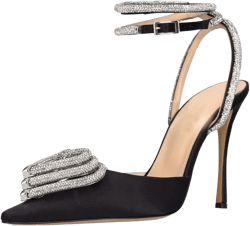 Amazon.com | Ancomafio Rhinestone Heels For Women Stiletto Heel Three Heart Clear Heels Strappy Sandals Pointed Toe Ankle Strap Wedding Party Pumps | Heeled Sandals