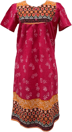 Women's Short Sleeve Red Lounger House Dress - 3 Button Bib Yoke and Pockets 2X Red, White & Black