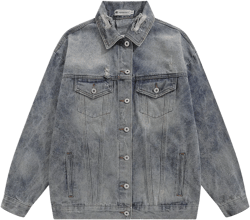Men Denim Jacket Men's Autumn Loose Wash Distressed Coat
