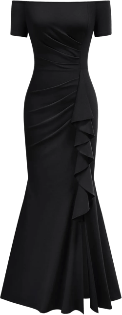 AISIZE Women's Elegant Off Shoulder Ruffle Formal Evening Long Dress XX-Large Black