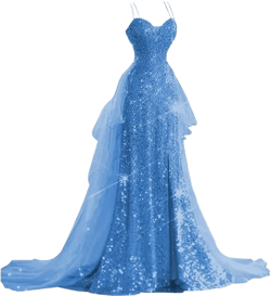 Sparkly Sequin Prom Dresses Long Ball Gown for Women Tulle Spaghetti Strap Formal Party Gowns with Slit 6 Blue