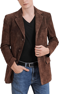 BGSD Men Liam 3-Button Leather Blazer Sport Coat Jacket (Also available in Big and Tall and Short) 4X-Large Big Tall Suede Brown