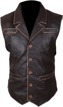 F&H Men's Hell On Wheels Cullen Bohannan Distressed Cowhide Leather Vest Large Brown