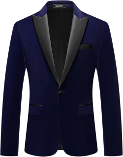 Mens Velvet Blazer Slim Fit Suit Jacket for Men Peaked Lapel One Button Tuxedo Blazer Wedding Prom Dinner Small Navy Blue