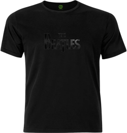 The Beatles Hi-Build T-Shirt: Drop T Logo (Black-On-Black)