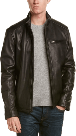 Cole Haan Men's Smooth Leather Moto Jacket Small Black