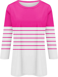 Womens 3/4 Sleeve Shirts Spring Summer Crewneck T-Shirts Loose Basic Tops Color Block Tops Basic Tees Pullover Blouses Large Hot Pink Tube Tops for Women With Built in Bra