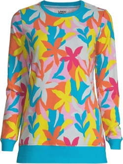 Lands' End Womens Long Sleeve Sweatshirt Tunic Turquoise Multi Graphic Floral Regular Small