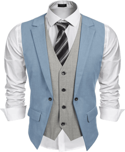 COOFANDY Men's Layered Suit Vest Business Dress Vests Formal Wedding Waistcoat Slim Fit Sky Blue 3X-Large