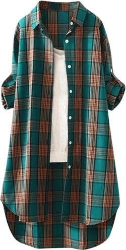 Womens Oversized Button Down Plaid Shacket Shirt with Pockets Roll Up Long Sleeve Casual Boyfriend Tunic Blouse Top 2-green XX-Large