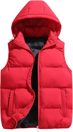 Ymosrh Mens Casual Winter Vest Lightweight Water Resistant Quilted Hooded Puffer Vest Jacket Fall Coat with Hood, S-2XL Red X-Large