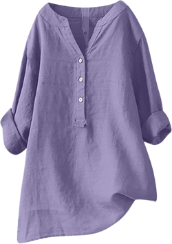 Women's Plus Size Cotton Linen Dress Tops Casual V Neck Button Down Blouses Long Sleeve Roll up Flowy Tunic Tops Large 03 Purple