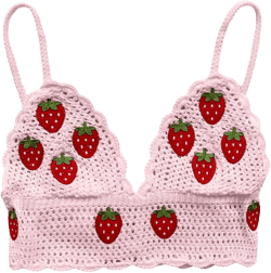 SHENHE Women's Crochet Knit Strawberry Spaghetti Strap V Neck Sleeveless Cute Crop Cami Top Light Pink X-Small