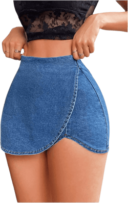 Floerns Women's High Waist Wrap Jean Mini Skorts Skinny Asymmetrical Denim Skirt Shorts 31 Blue