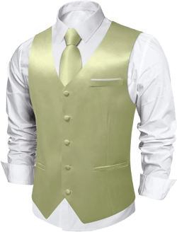 DiBanGu Mens Suit Vest and Tie Set Solid Color Satin Waistcoat Necktie Wedding Party Casual Dress Vest for Tuxedo Sage Green Medium