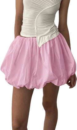Women Y2k Bubble Skirt High Waisted A-Line Puffy Mini Short Skirt Ruffle Hem Summer Pleated Balloon Skirts Medium A Pink