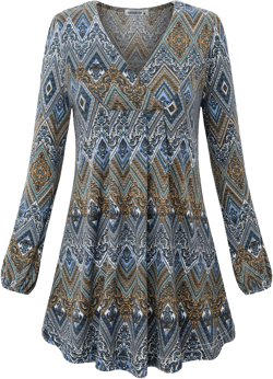 MOQIVGI Womens V Neck Long Sleeve Fashion Casual Blouse Top A-line Flowy Tunic Shirt XX-Large Blue