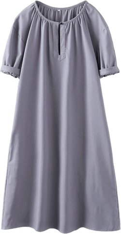 Minibee Women's Cotton Linen Dress Short Sleeve Midi Casual Plus Size Tunic Dress with Pockets Medium Gray