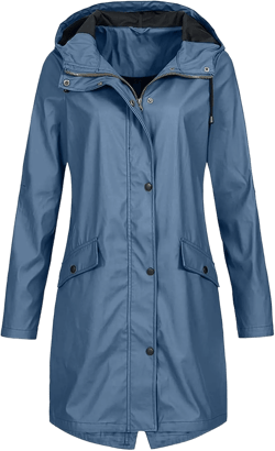 Women's Long Hooded Rain Jackets Waterproof Lightweight Windbreaker Trench Coats Raincoats Outdoor Travel Jacket X-Large Blue