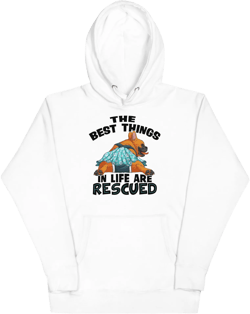 "The Best Things In Life Are Rescued" Unisex Hoodie | Red & White Colored Female