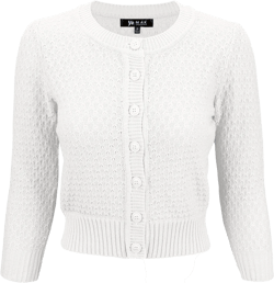 YEMAK Women's Cropped Cardigan Sweater – 3/4 Sleeve Crewneck Basic Classic Casual Button Down Soft Crochet Knit Top (S-3XL) X-Large Mk3514-white