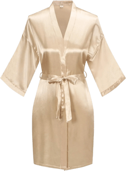 Women's Pure Color Satin Kimono Robe Short Bridesmaids Robe Dressing Gown Large-X-Large Champaign Gold