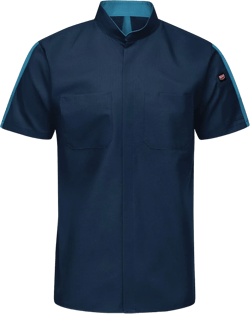 Red Kap Men's Short Sleeve Two Tone Pro+ Work Shirt with Oilblok and Mimix Medium Navy