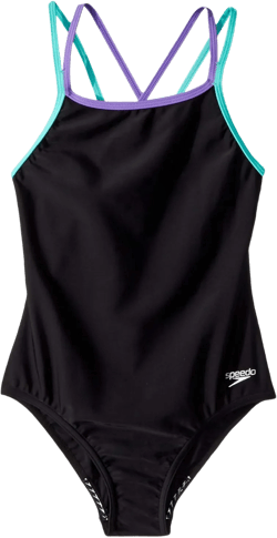 Speedo Girls' Swimsuit One Piece Solid Cross Back Multi Straps Multi 14