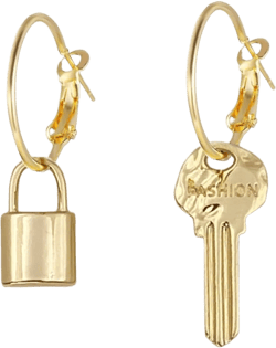 45mm Gold Key Circle Dangle Earrings for Women Small Hoop Earrings with Key Asymmetry Jewelry