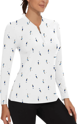 WOWENY Women's 3/4 Zip Pullover Long Sleeve Quick Dry Shirt Moisture Wicking Athletic Top Pickleball Running T Shirts(Golf Girl,XXL), Collarless-golf Girl