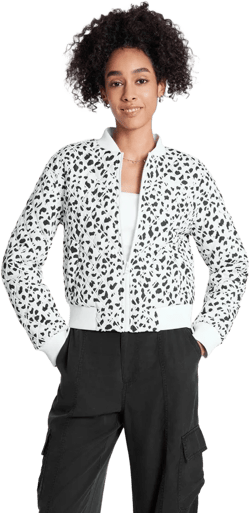 Women&#39;s Quilted Bomber Jacket - Wild Fable&#8482; White Leopard Print 2X