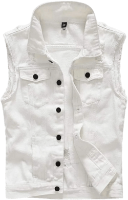 Men`s Denim Vest Stretchy Jean Sleeveless Jacket Waistcoat 1736 White Medium