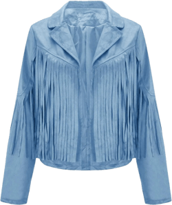 Women's Leather Jacket Faux Suede Fringe Jacket Long Sleeve Lapel Vintage Coats Open Front Tassel Cardigan Large 04-light Blue