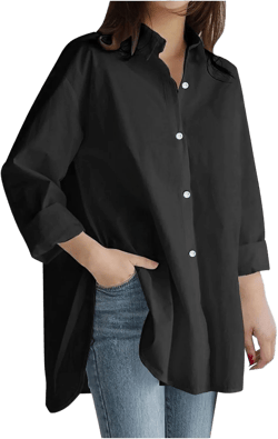 Women Oversized Button Bown linen Shirts Long Sleeve Striped Colorblock Patchwork Plaid Tshirt Plus Size Work Blouses Black X-Large