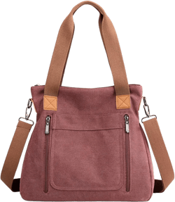 Sunshinejing Women's Canvas Tote Bag Work Shoulder Crossbody Bags Vintage Multi-pocket Handbags Fuchsia