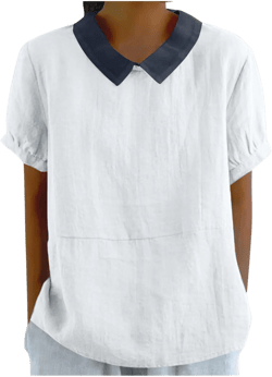 Linen Shirts for Women Summer Loose Fit Solid Color Short Sleeve Tunic Tops Dressy Casual Crewneck Lightweight Clothes #C-white 3X-Large