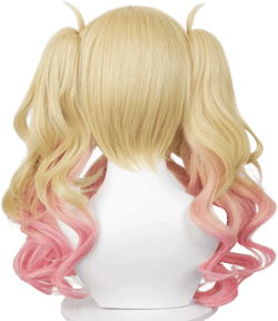 Blonde Pink Wig with Pigtails Costume Girls Women Anime Two Tone Curly Wigs for Halloween Christmas with Cap