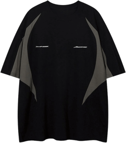 Mens Oversized Graphic Tees Y2k Baggy Shirts Vintage Racing Tee Unisex Streetwear Tshirt Patchwork Polo Tee Black Large