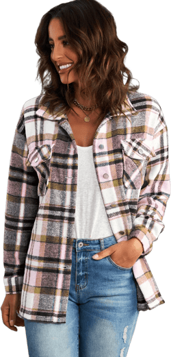 Plaid Button Front Shirt Jacket with Breast Pockets