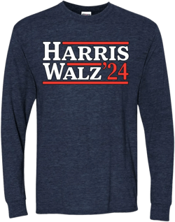 Kamala Harris Tim Walz Waltz T-Shirt 2024 | Democrat VP Vice President USA Election Logo Political Shirt Mens Long Sleeve 3X-Large Vintage Heather Navy