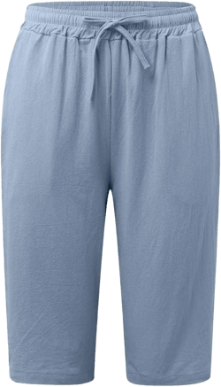 Cotton Linen Shorts for Women Casual Loose Beach Pants Summer Linen Bermuda Shorts Pants Women Plus Size Blue Small