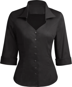 YARN & INK Women's Solid Classic-Fit Casual Blouses Button Down 3/4 Sleeve Dress Shirt 1950s Retro Elegant Work Office Tops Small Black