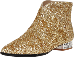 MAVMAX Sequin Low Heeled Ankle Boots Sparkly Block Heel Booties Shiny Glitter Flats Wedding Shoes for Women 4 Gold