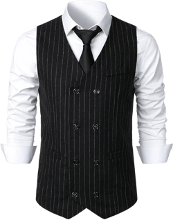 Mens Pinstripe Business Suit Vest Slim Fit Formal Dress Tuxedo Waistcoat Double-Breasted Stripes Wedding Dress Vest X-Large Black