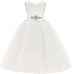 ekidsbridal V-Back Satin Tulle Flower Girl Dresses for Toddlers Holy Baptism Gown 219 12 Ivory Ribbon #5