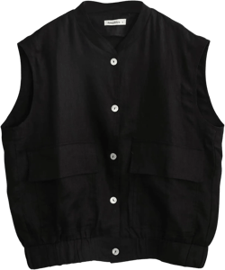 Amazhiyu Women' s Pure Linen Sleeveless Button Up Sleeveless Vest Coat Casual